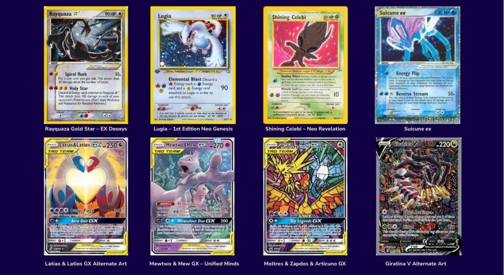 A display of Cards Featuring Legendary Pokémon